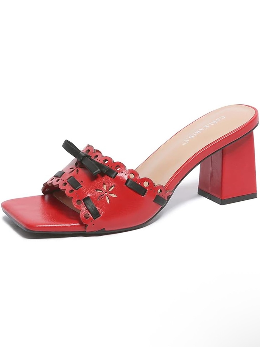 Carl Karida Red Scalloped Slide Heel with Bow - Women